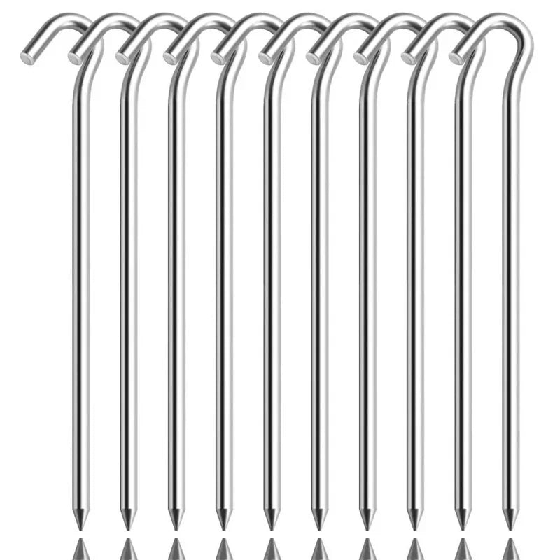 10pcs Aluminum Tent Stakes Pegs with Hooks Light Ground Pegs for Camping Tarp