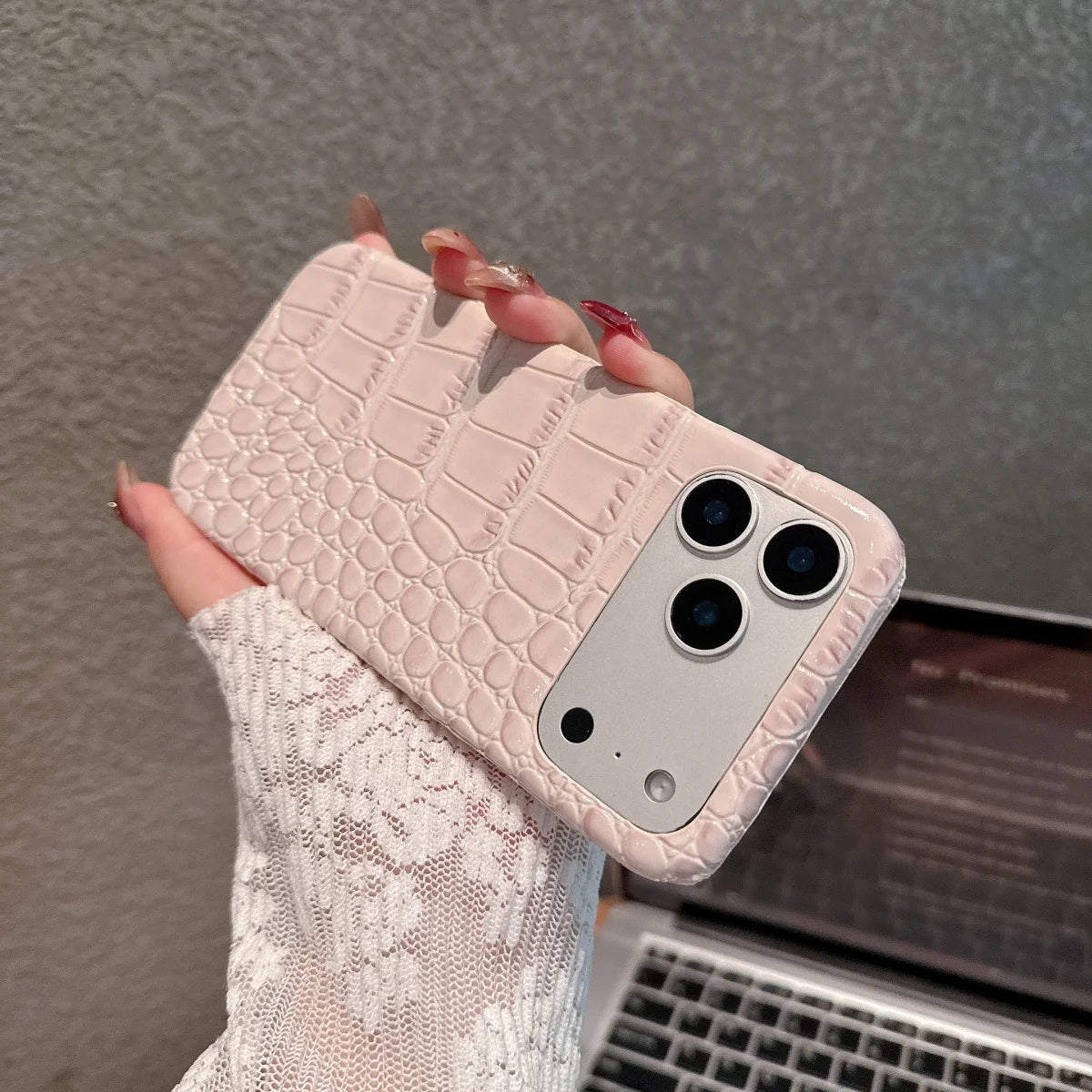 Glossy Crocodile Leather Case for iPhone 11-17 Air Pro Max Plus Frameless