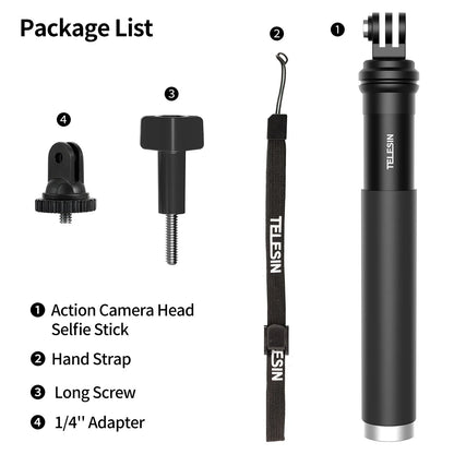 TELESIN 0.9M Aluminum Selfie Stick Monopod Tripod for GoPro Hero 12-6, Insta360, DJI, Phone