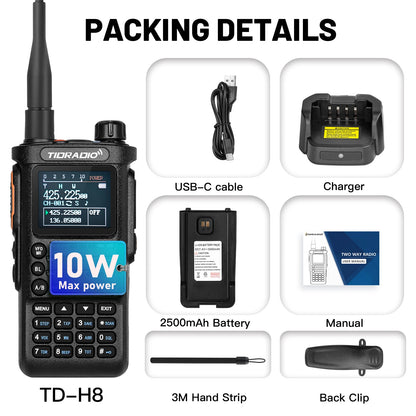 TIDRADIO 2nd Gen TD-H8 10W Professional Walkie Talkie Portable Long Range Radio Phone Wireless Programmable Search Repeaters-EXPROTAS