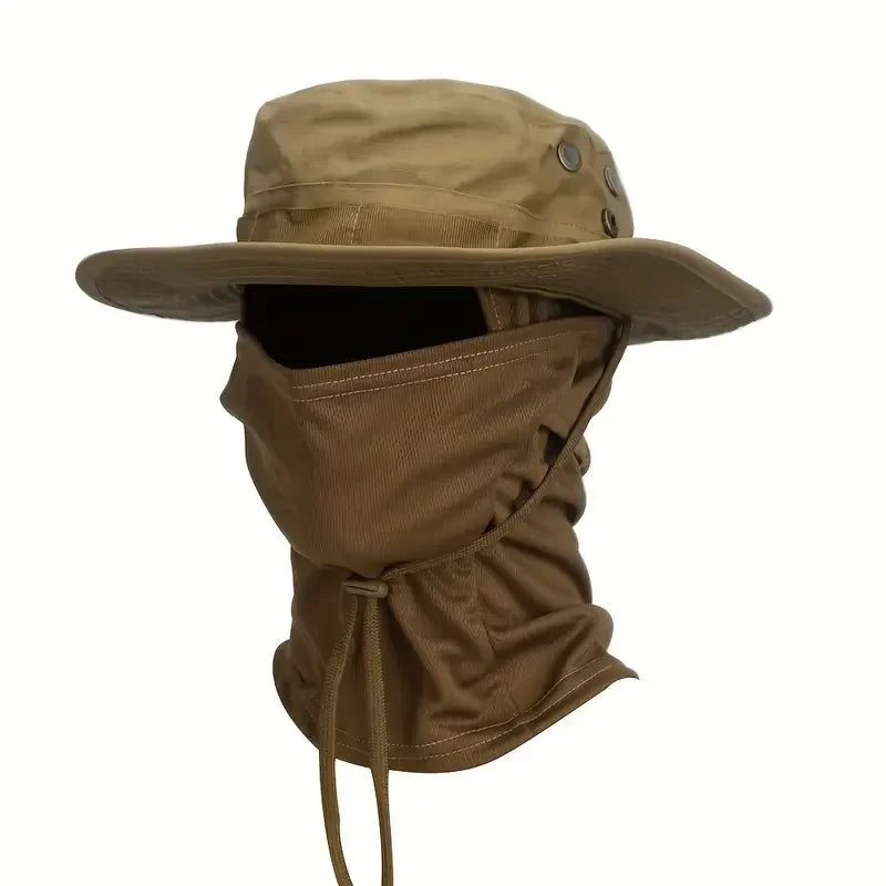 Wide Brim Boonie Hat with Balaclava Mask for Outdoor Fishing Hiking