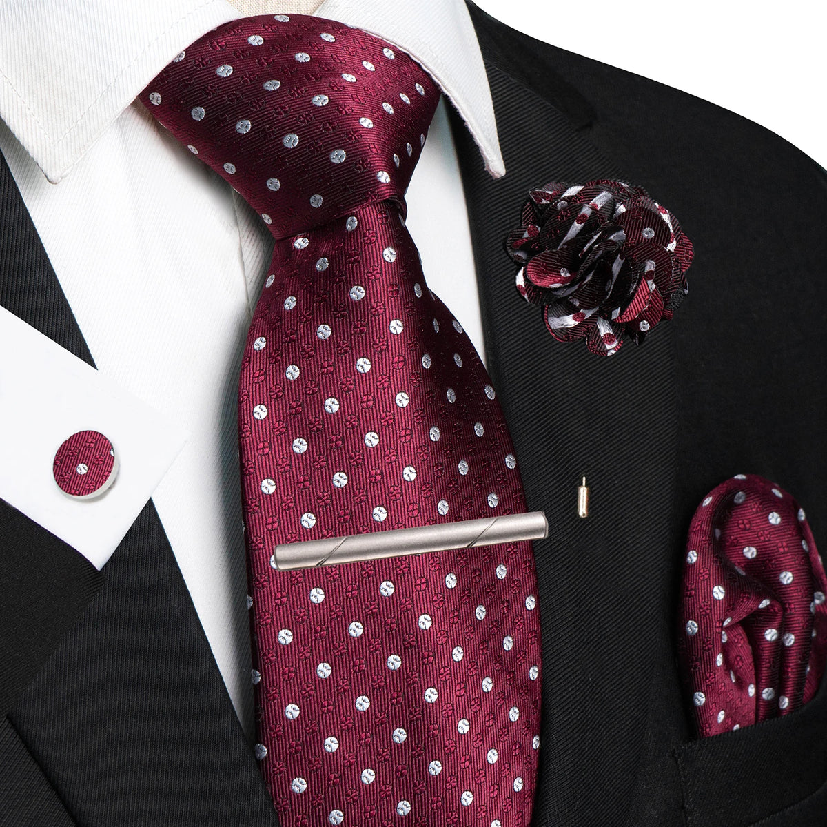 Men's Plaid Tie Clip Set with Pocket Square Cufflinks Wedding Accessories