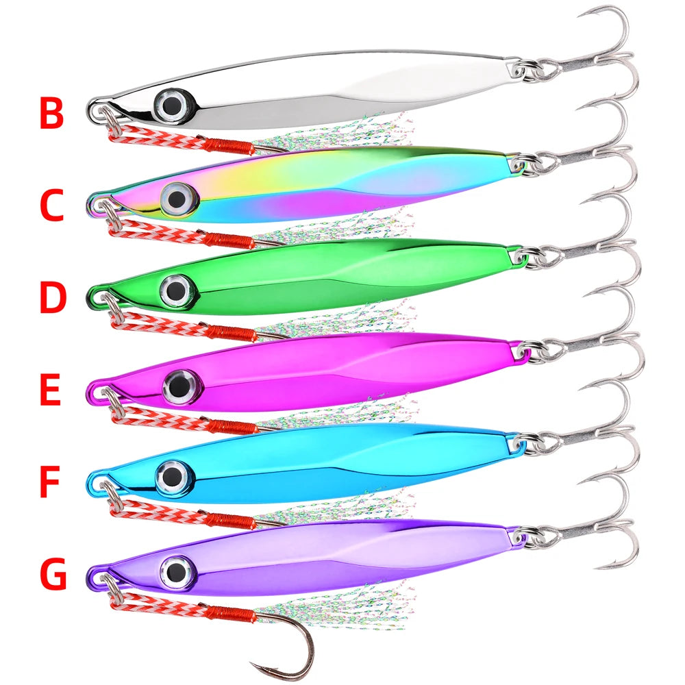 6pcs Long Casting Metal Jig, Sea Fishing Lure, Electroplated Hard Bait, Fishing Accessories Jigging Lure For Saltwater 10g-80g