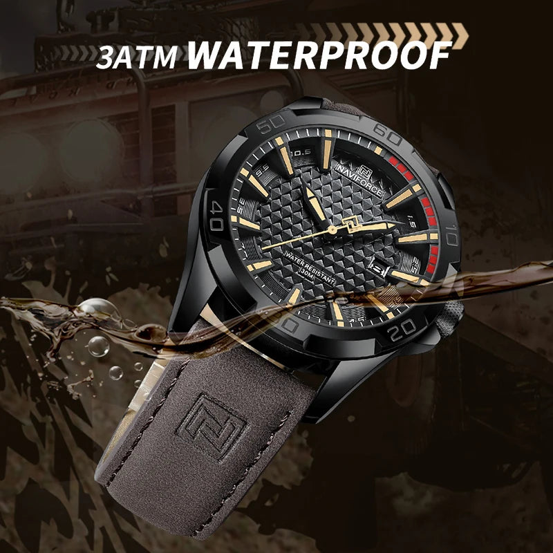 NAVIFORCE Men Casual Sport Military Quartz Calendar Wrist Watch for Man Business Leather Waterproof Male Clock Relogio Masculino-EXPROTAS
