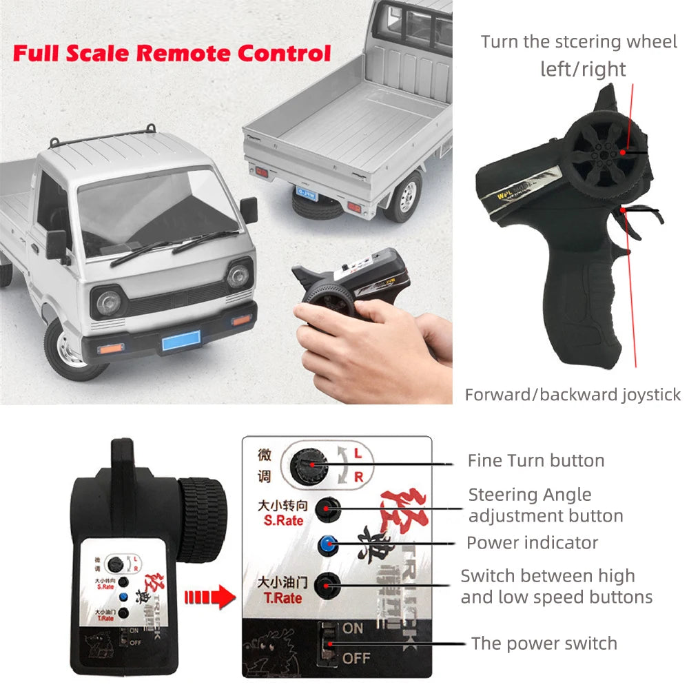 WPL D12 1:10 RC Car Simulation Drift Climbing Truck LED Light On-road RC Cars Trucks For Kids Gifts Toys-EXPROTAS