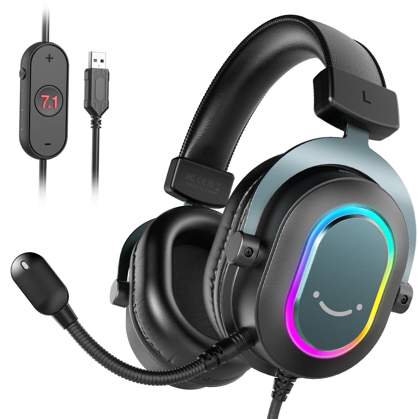 FIFINE RGB Gaming Headset with Mic Over-Ear 7.1 Surround 3-EQ for PC PS4 PS5