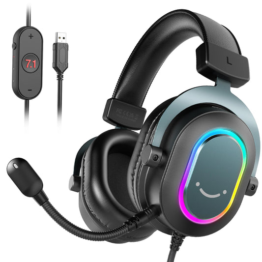FIFINE RGB Gaming Headset with Mic Over-Ear 7.1 Surround 3-EQ for PC PS4 PS5