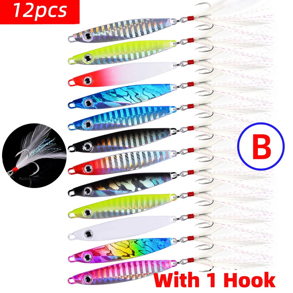 Aorace 12pcs Metal Spoon Jigs Carp Fishing Lure  7g 12g 17g 22g 30g 40g Crankbait Jig Spoon Wobbler Bait Sea Fishing Lures Pesca