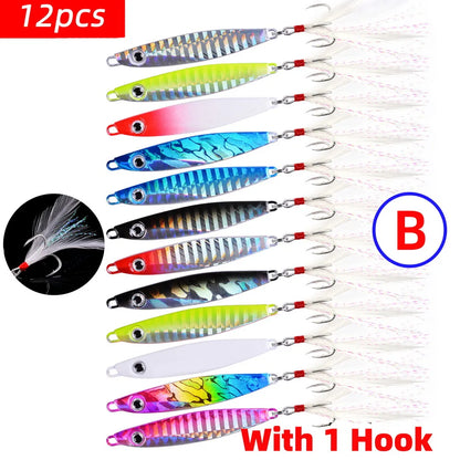 Aorace 12pcs Metal Spoon Jigs Carp Fishing Lure  7g 12g 17g 22g 30g 40g Crankbait Jig Spoon Wobbler Bait Sea Fishing Lures Pesca