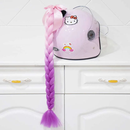 Motorcycle Helmet Braids Wig for Women Ponytail Hair Curly Pigtail Decor