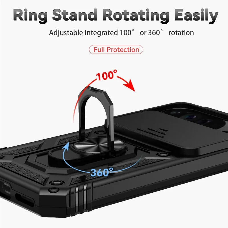 Google Pixel 6-9 Pro XL Armour Ring Case Camera Cover Shockproof Kickstand