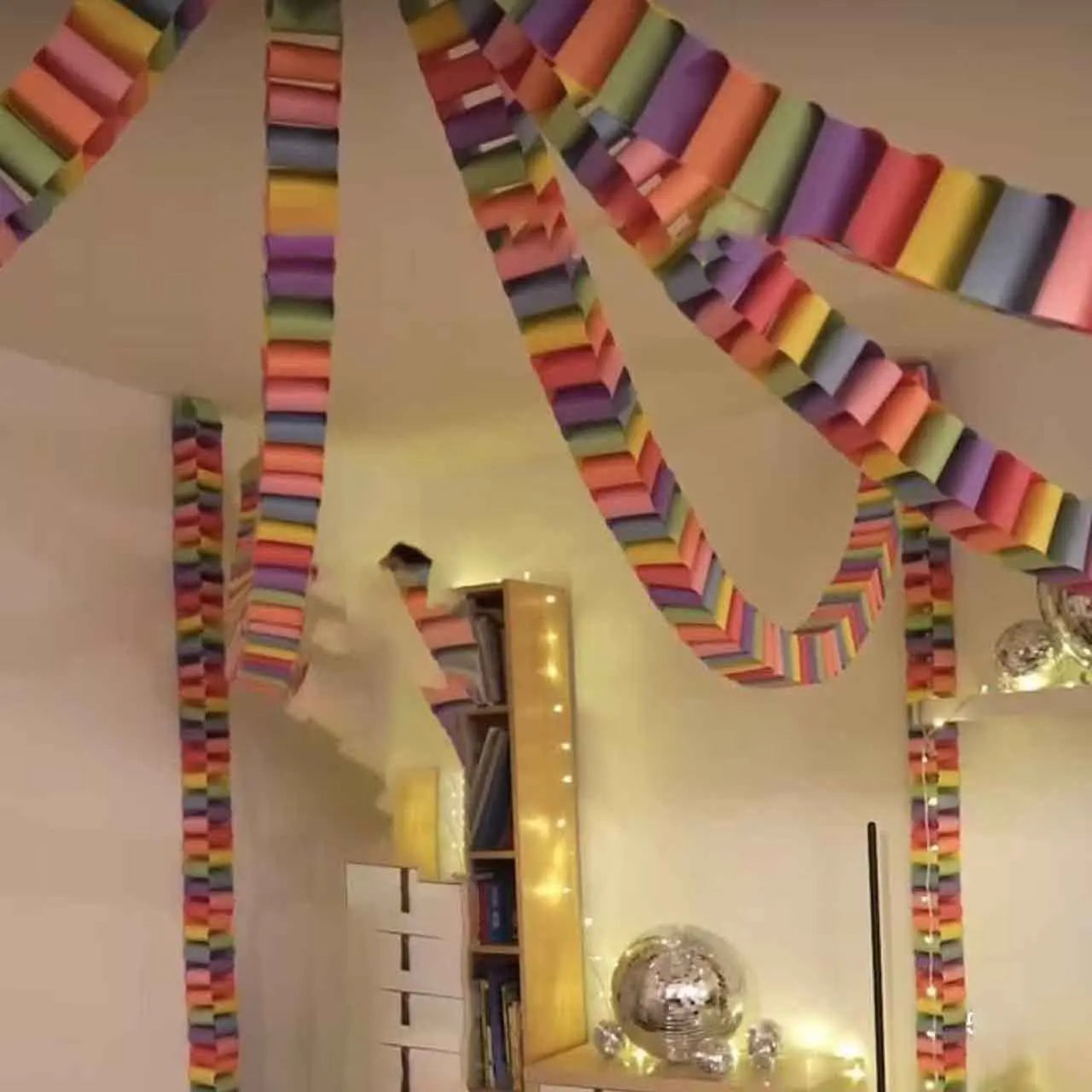 Rainbow Paper Chain Garland Stars Party Decor for Kids Birthday Celebration