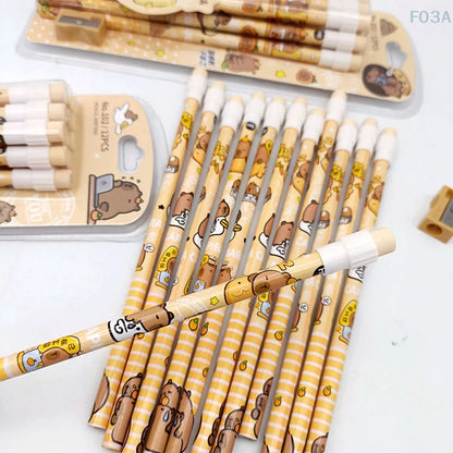 12Pcs Capybara Pencils Cute HB with Sharpener for School Stationery