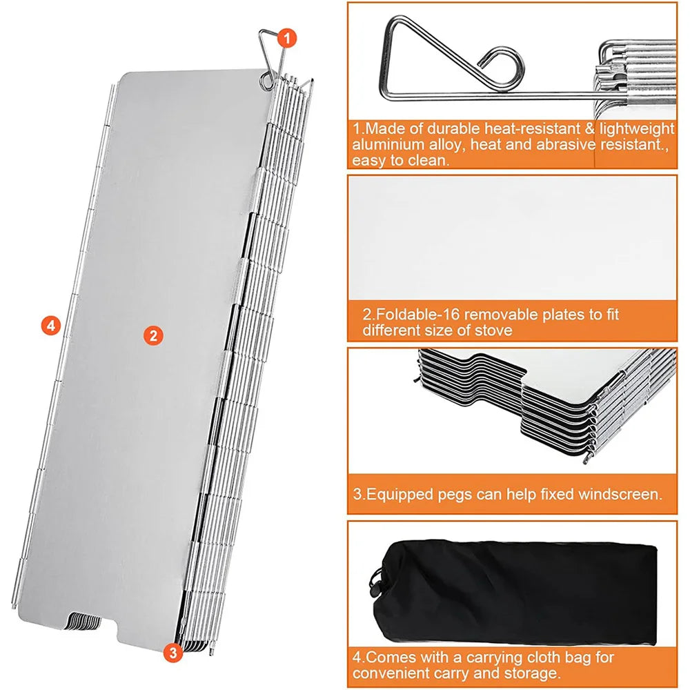 Camping Stove Wind Shield Foldable Gas Cooker Outdoor Alloy Windscreen