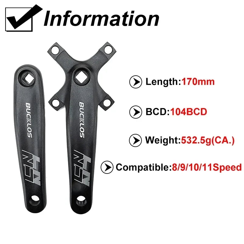MTB Bike Crankset 170mm Narrow Wide Chainring Bucklos Single Arm