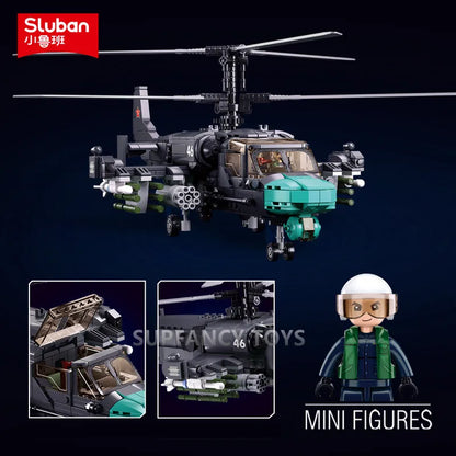 913PCS KA-52S Helicopter Gunship Model Bricks Coaxial Inversion Weapon Creative Building Blocks Educational Toys for Children-EXPROTAS