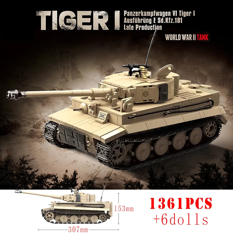 WW2 Military Tank Building Blocks Tiger Panther Churchill Brick Model Toy Set