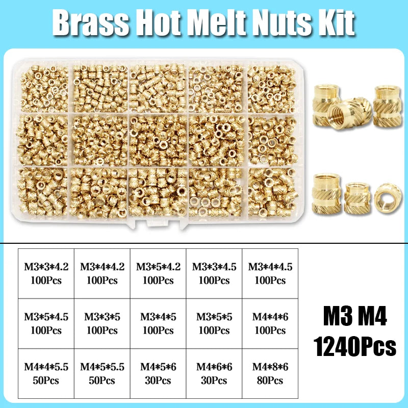M2–M8 Brass Heat Insert Nut Set for 3D Print Hot Melt Threaded Embed