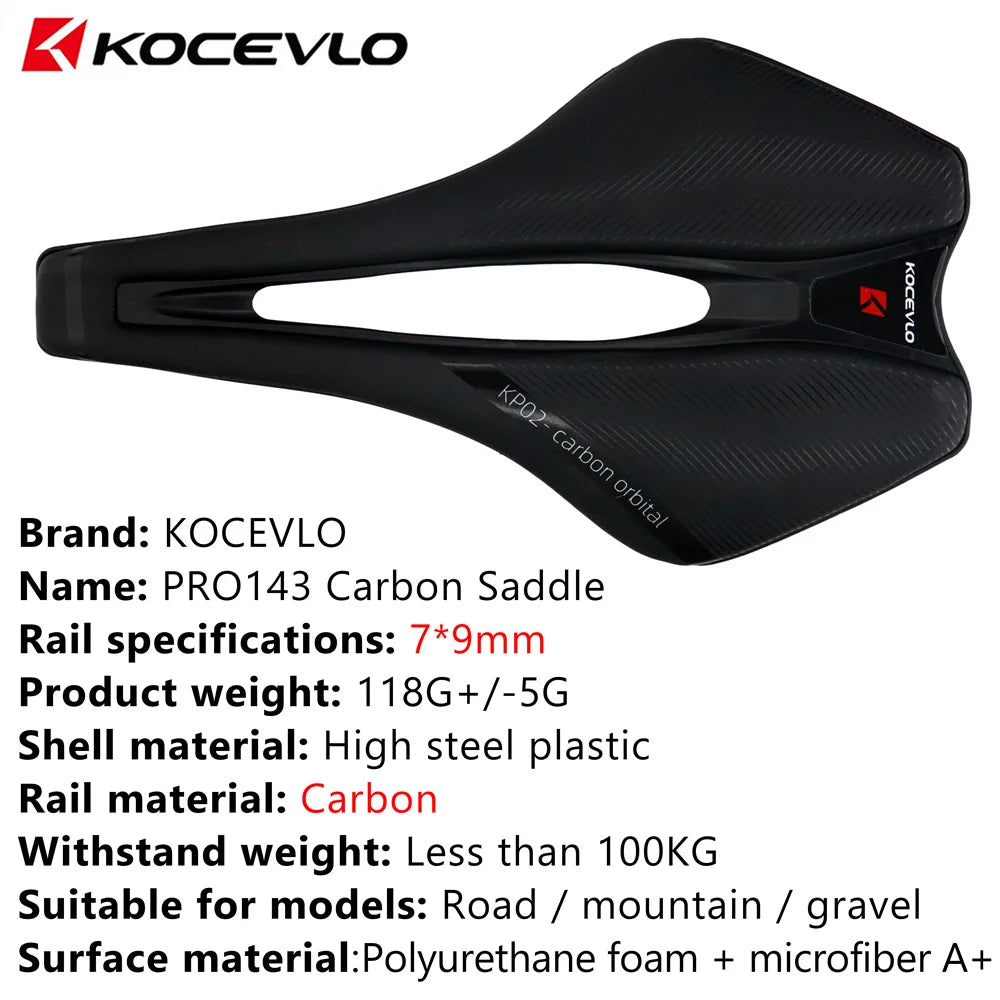 KOCEVLO Dimension 143 Carbon Saddle Ultralight 120g Bike Racing Seat Cushion