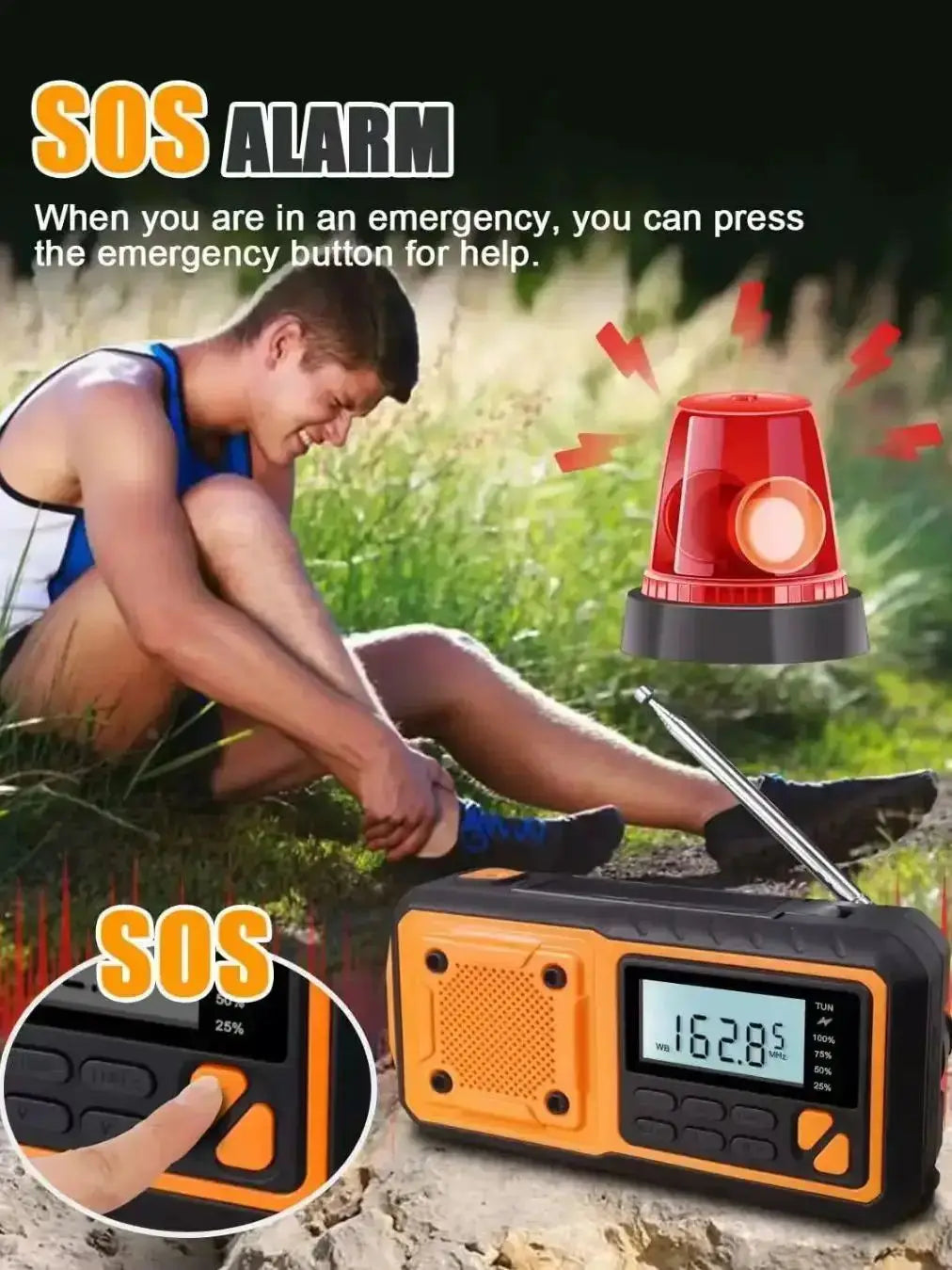 Portable Torch Reading Lamp Power Station Radio for Camping Emergency