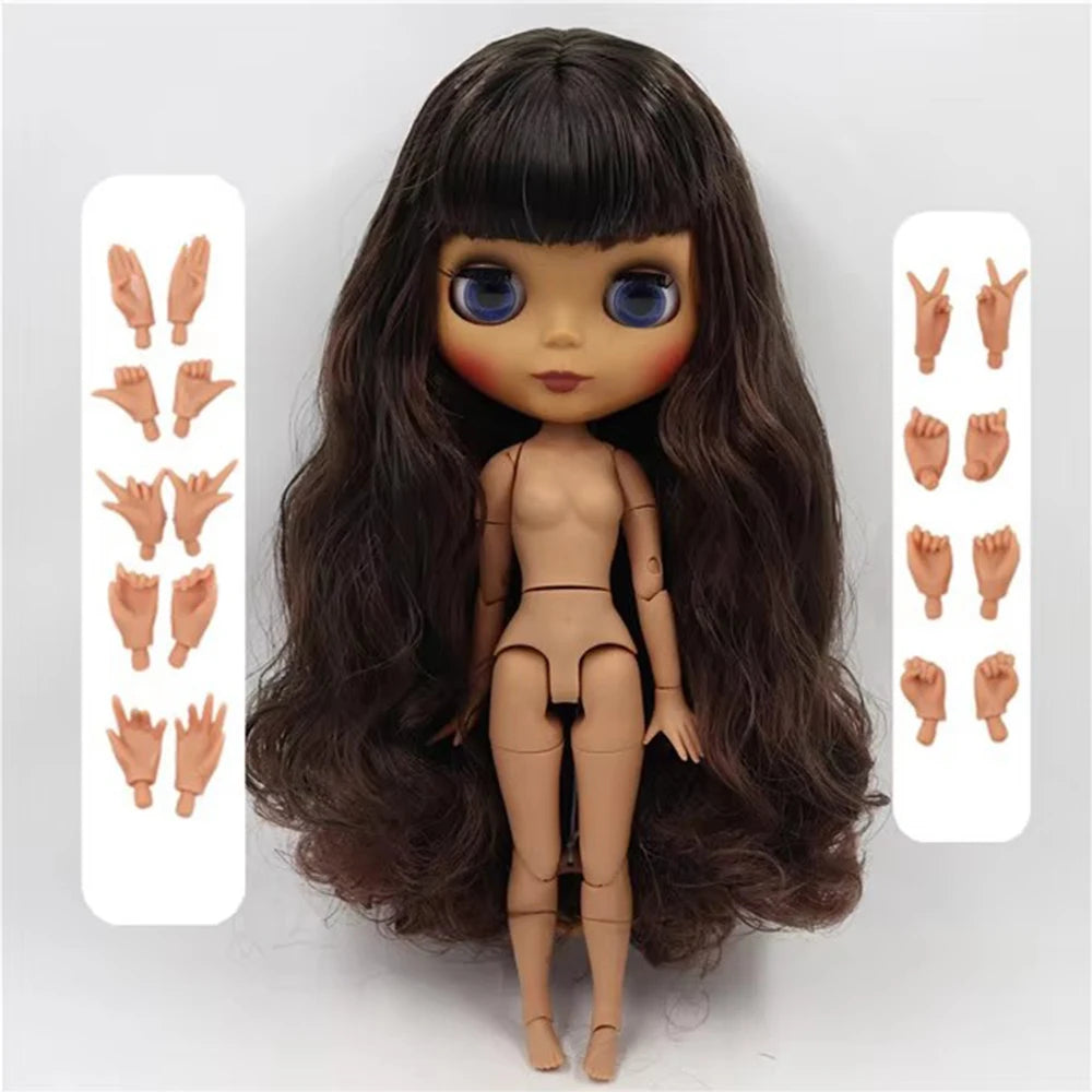 ICY DBS Blythe Doll 1/6 BJD Joint Body 30cm Black Brown Hair DIY Custom