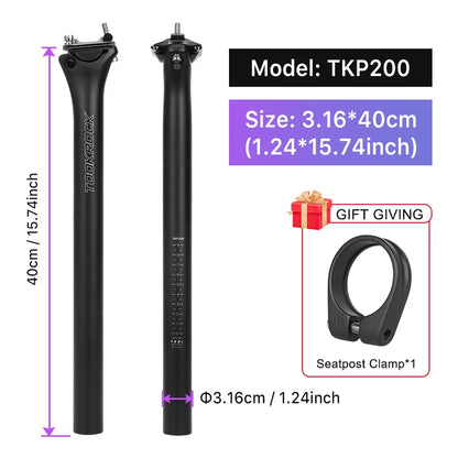 MTB Road Bike Carbon Seatpost 27.2/31.6mm 400mm Toseek Fibre Post