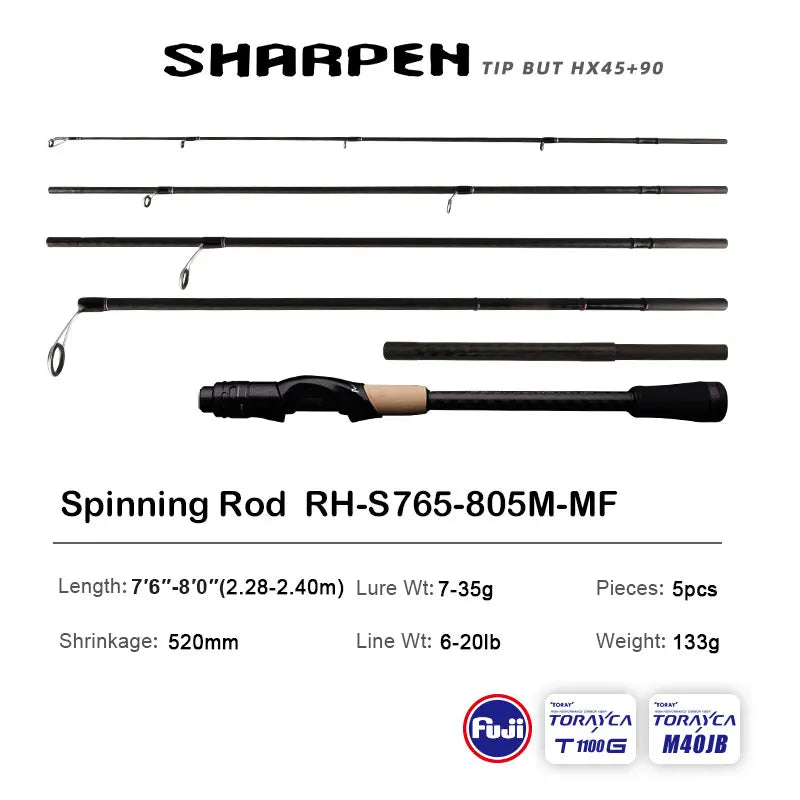 PURELURE SHARPEN Travel Rod XF/MF Action Spinning Casting Rod w/ FUJI Parts