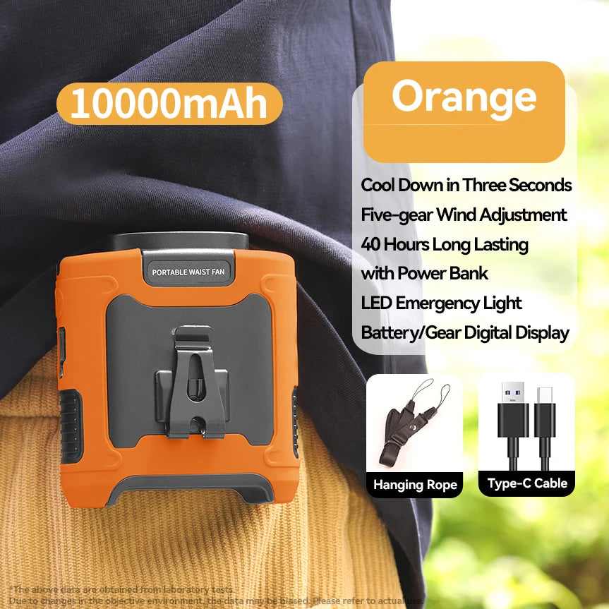 20000mAh Outdoor Portable Waist Fan Hanging Neck Fan Strong Wind with Power Bank LED Lighting for Sports Courier Outdoor Working-EXPROTAS