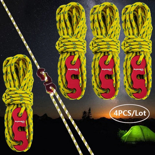 4PCS Reflective Tent Ropes with Buckles Windproof Camping Guy Lines Set