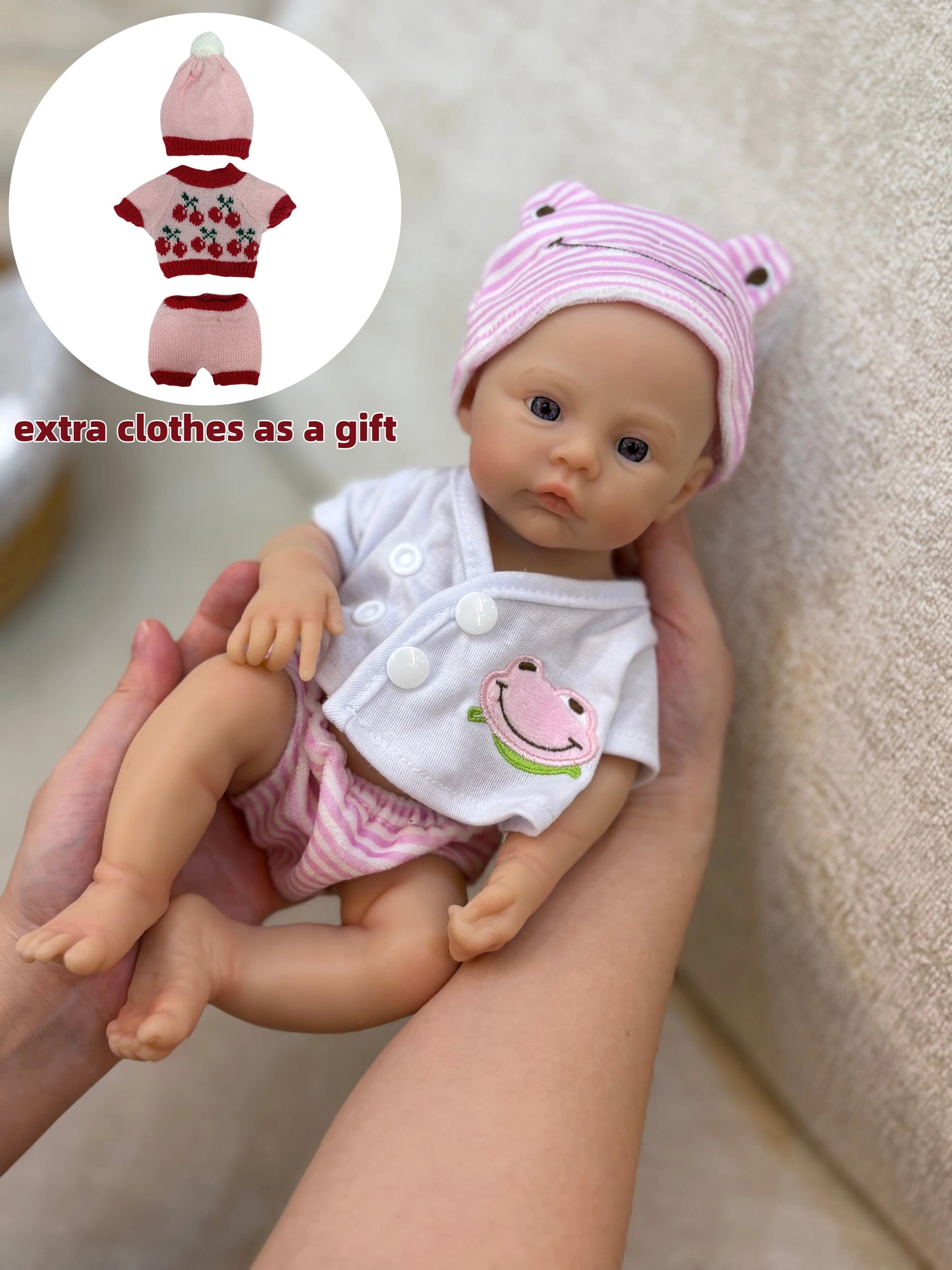 13 Inch Silicone Reborn Baby Girl Doll Open Mouth Waterproof 2 Outfits Painted