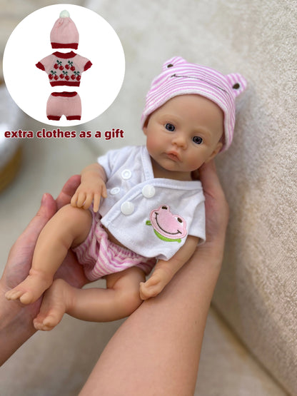 13 Inch Silicone Reborn Baby Girl Doll Open Mouth Waterproof 2 Outfits Painted
