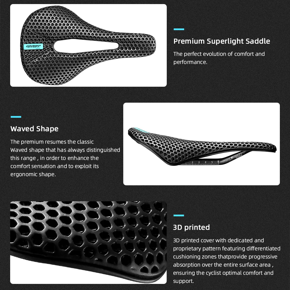 RYET 3D Printed Carbon Saddle 140/143mm Super Light Road MTB Bike Seat