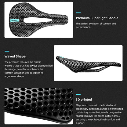 RYET 3D Printed Carbon Saddle 140/143mm Super Light Road MTB Bike Seat