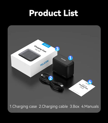 TELESIN Charging Case for Insta360 X3 X4 Dual Charger Hub w/ TF Storage