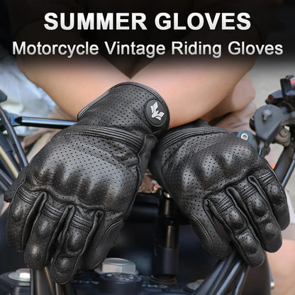 Retro Leather Motorcycle Gloves Full Finger Non-Slip Protective Riding Gloves M-2XL