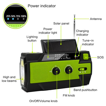 USB Charger Solar Hand Crank Radio Emergency Portable AM/FM Torch