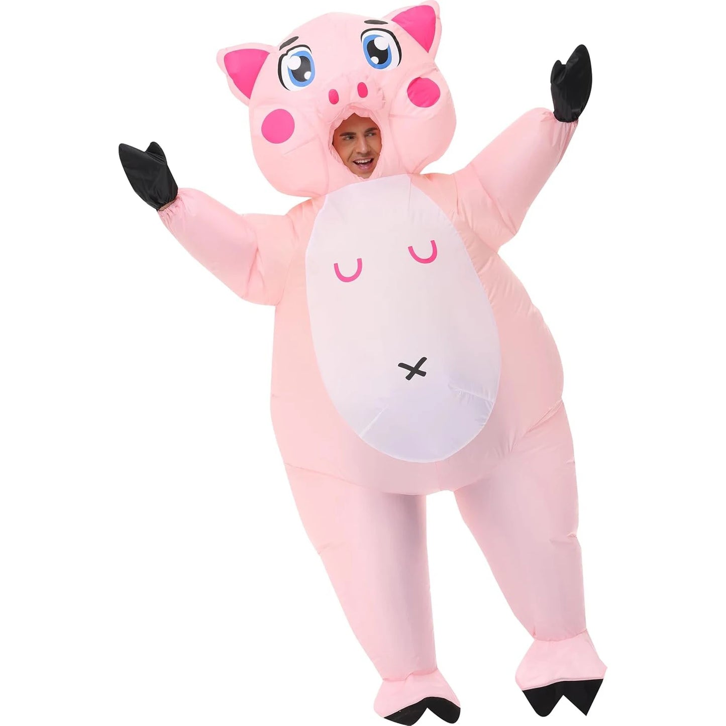 Inflatable Costume Pink Pig Fancy Dress for Adults Halloween Cosplay Jumpsuit