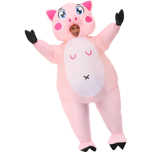 Inflatable Costume Pink Pig Fancy Dress for Adults Halloween Cosplay Jumpsuit