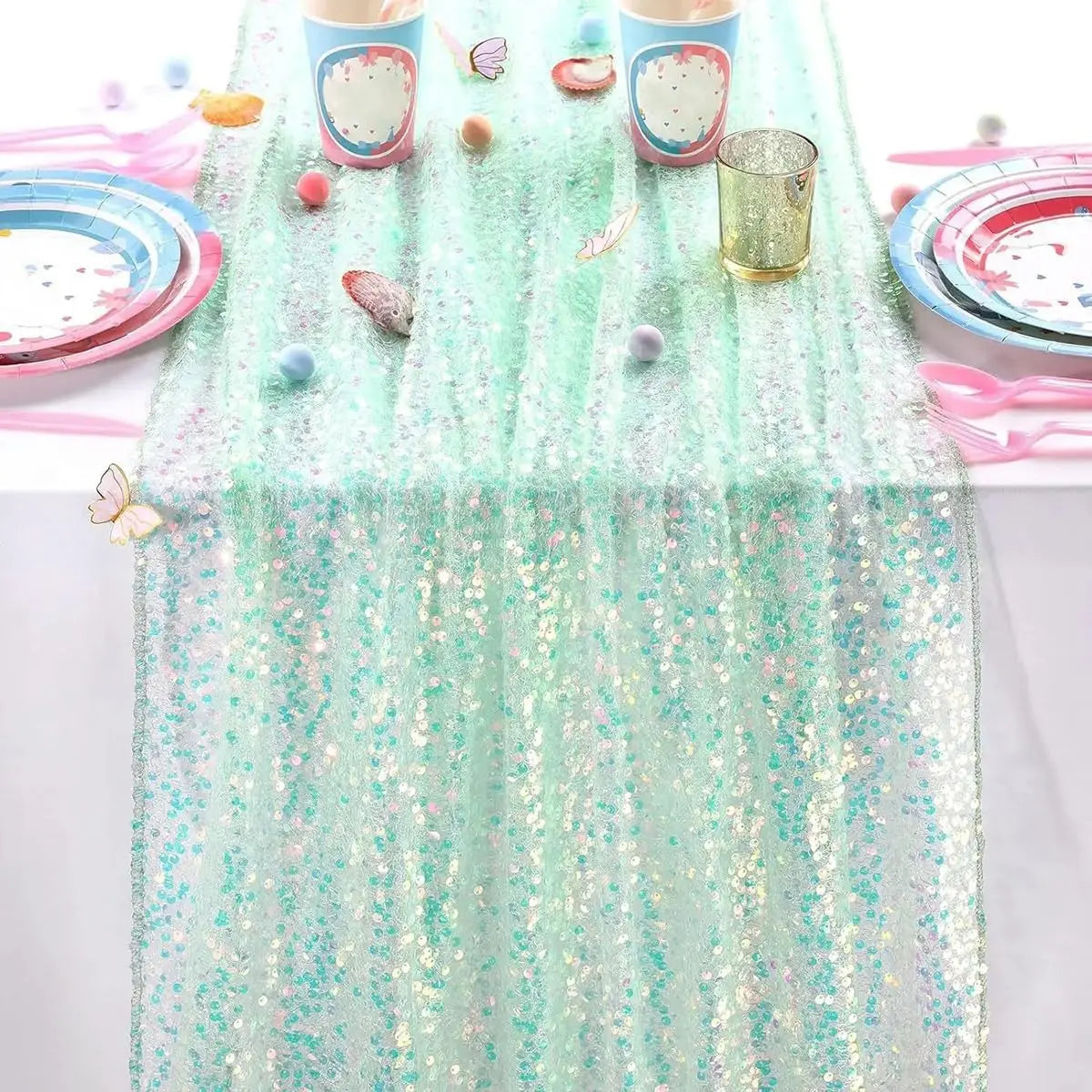 Iridescent Glitter Sequin Table Runner Wedding Baby Shower Party Decor