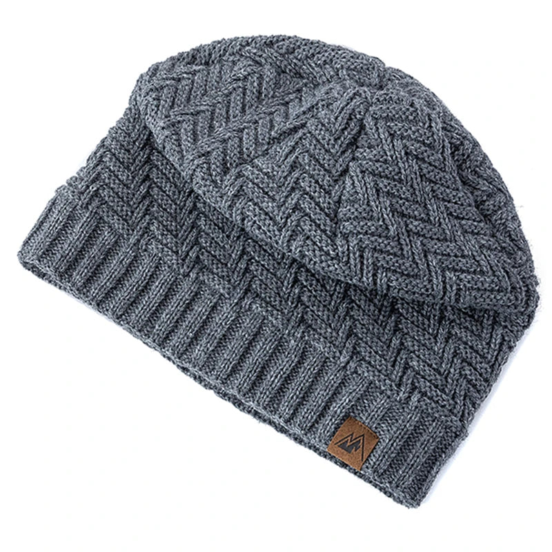 Unisex Peak Label Winter Hat Fur-Lined Knitted Beanie Warm Outdoor Sports Cap - EXPROTAS