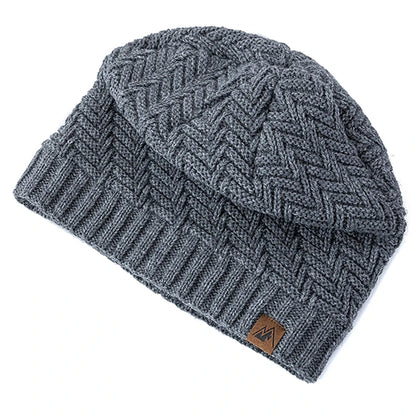 Unisex Peak Label Winter Hat Fur-Lined Knitted Beanie Warm Outdoor Sports Cap - EXPROTAS