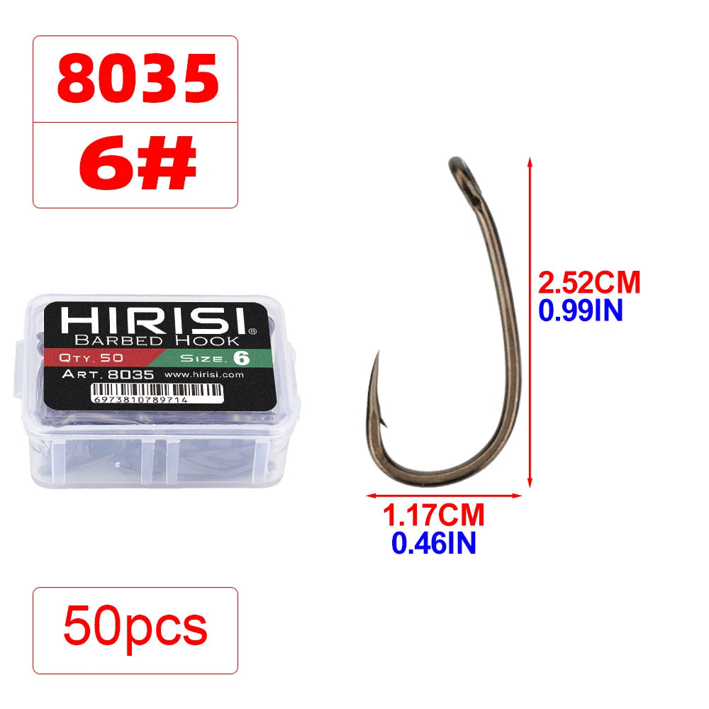50pcs Barbed Fish Hooks Stainless Steel Fishing Hooks with Eye 8035