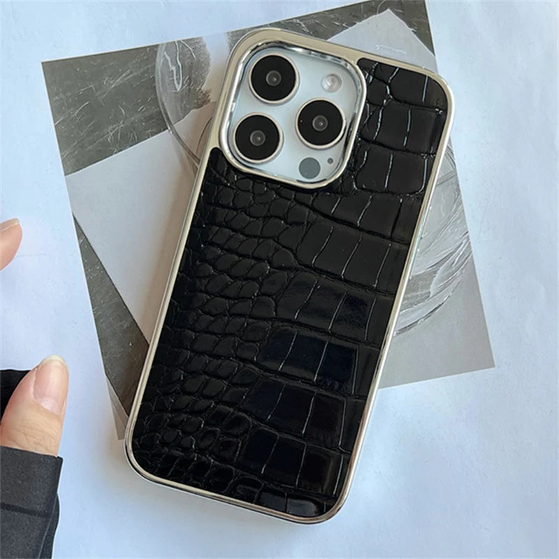 Colourful Crocodile Leather Case for iPhone 11-17 Air Pro Max Plus Shockproof