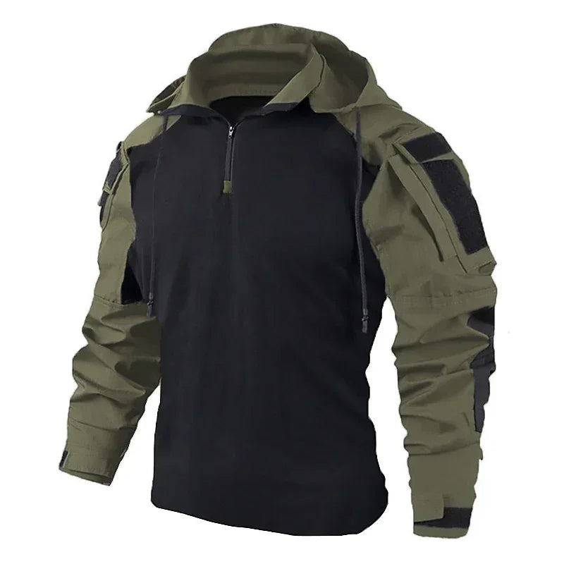 Tactical Combat Shirt 1/4 Zip Long Sleeve Men Camo Cotton Ripstop Military Top