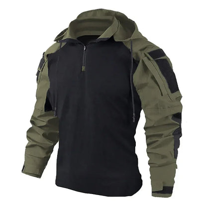 Tactical Combat Shirt 1/4 Zip Long Sleeve Men Camo Cotton Ripstop Military Top