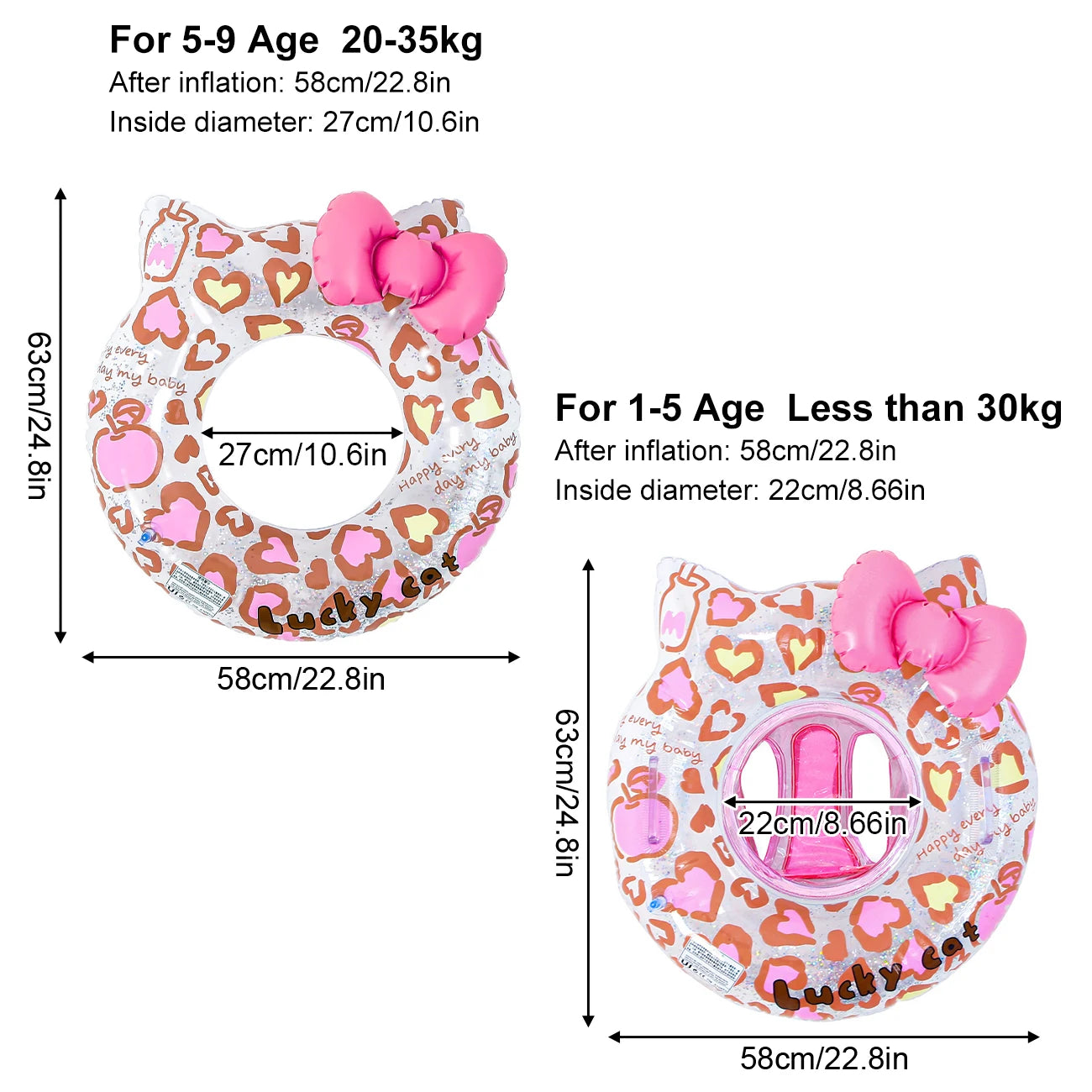 1PC Cute Cat Inflatable Swim Ring with Bowknot, Pool Floats Tube, Summer Water Toy Beach Swimming Circle for Family Pool Use
