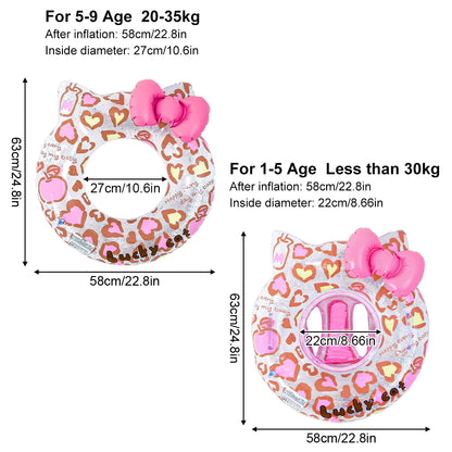 1PC Cute Cat Inflatable Swim Ring with Bowknot, Pool Floats Tube, Summer Water Toy Beach Swimming Circle for Family Pool Use