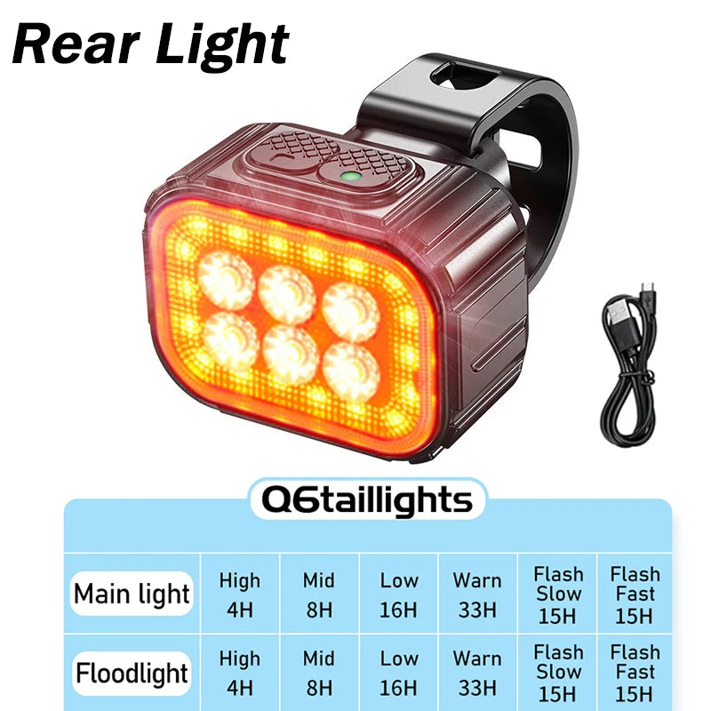 LED Bicycle Light Set Q6 Rechargeable Front Rear MTB Safety Lamps