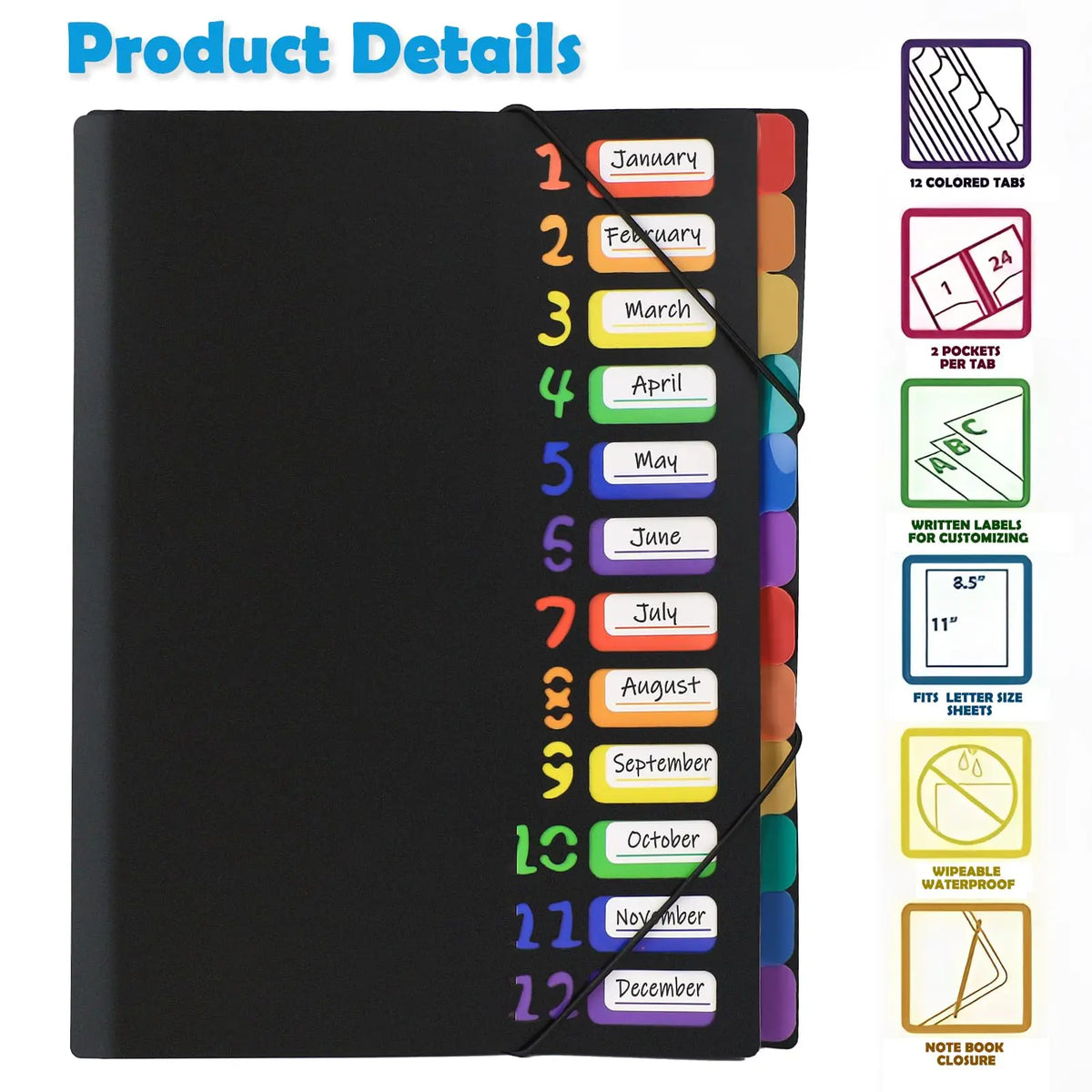 A4 Multi-Layer Inner Page Storage Folder 12 Color Rainbow File Book