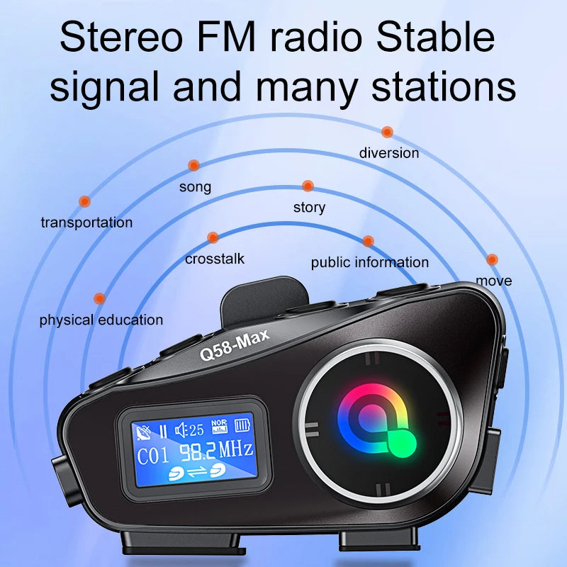 Q58 Max Motorcycle Helmet Bluetooth Intercom with Music Sharing 500m Range